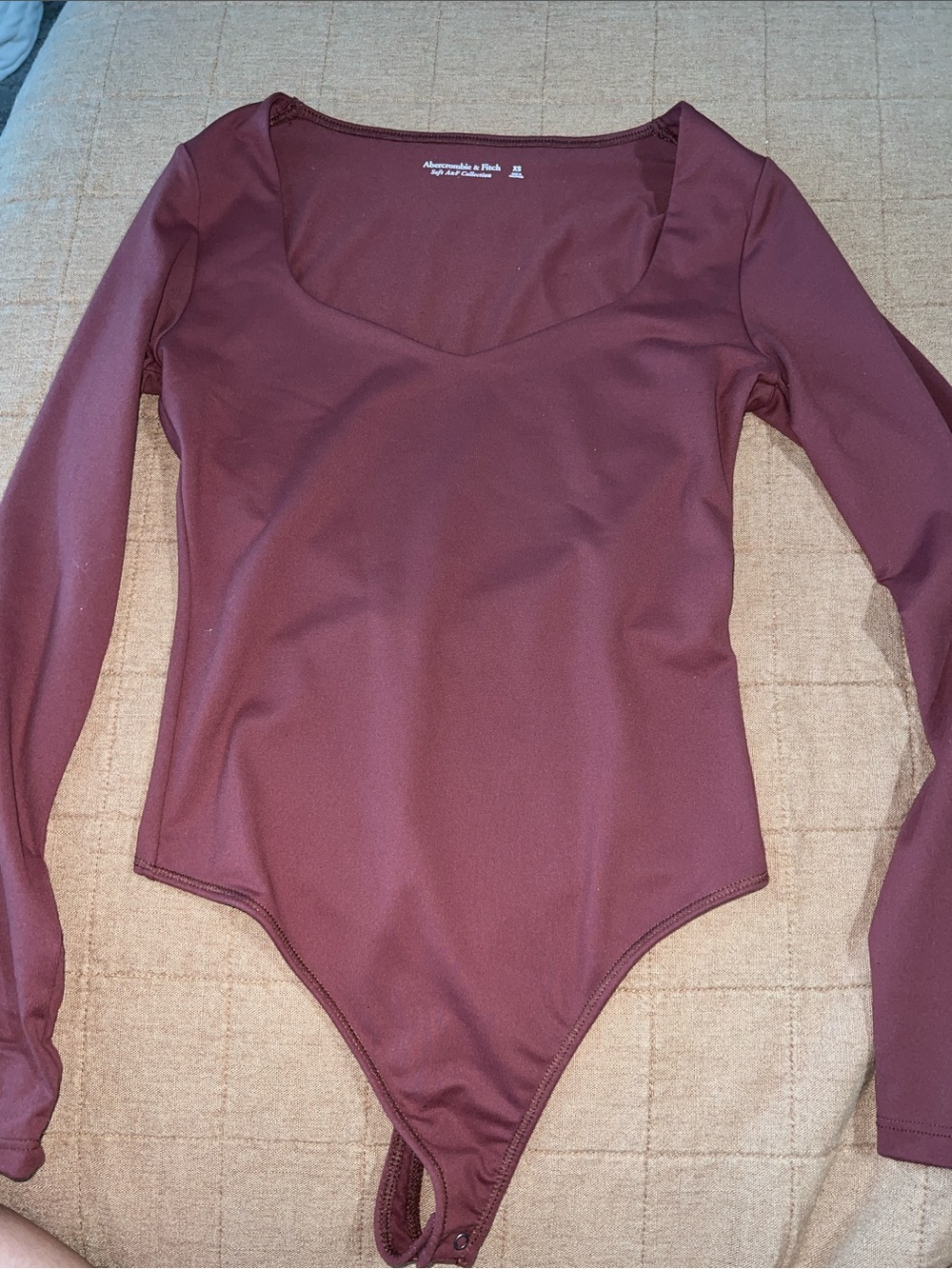 Abercrombie & Fitch Wine Long Sleeve Scoop Bodysuit